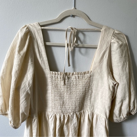 GAP Linen Blend Cream Puff Sleeve Mini Dress M - Picture 2 of 14